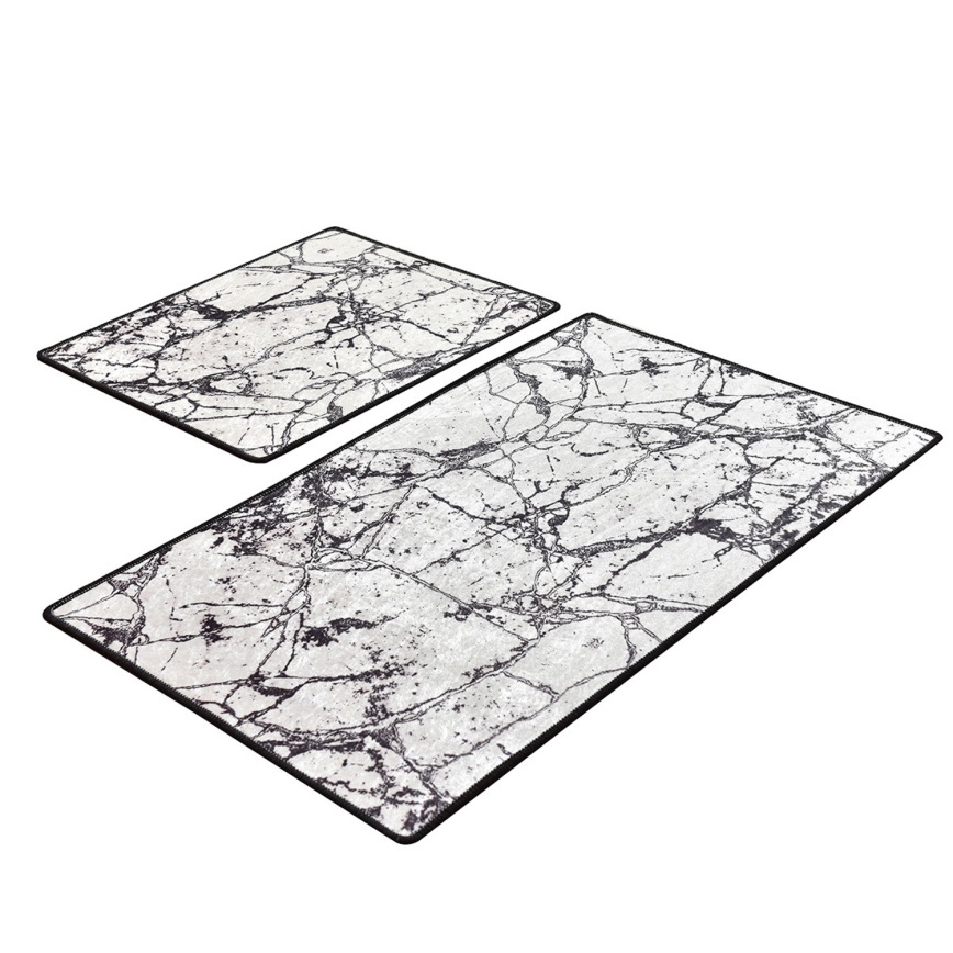 KOMPLEKT 2x Vannitoamatt MARBLE 60/100 cm valge/must