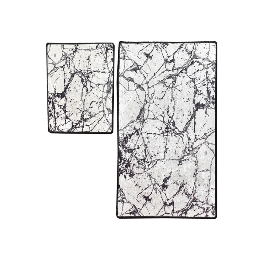 KOMPLEKT 2x Vannitoamatt MARBLE 60/100 cm valge/must
