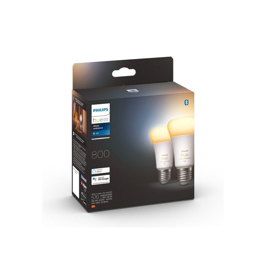 KOMPLEKT 2xLED Hämardatav pirn Philips Hue WHITE AMBIANCE E27/6W/230V 2200-6500K