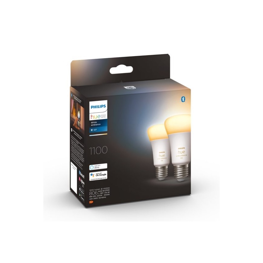 KOMPLEKT 2xLED Hämardatav pirn Philips Hue WHITE AMBIANCE E27/8W/230V 2200-6500K
