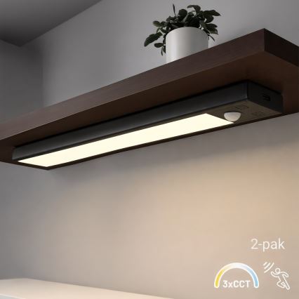 Komplekt 2x laetavat VIRO LED mööblivalgustit liikumis- ja hämarusanduriga LED/1,2W/3,7V 800 mAh 3000/4000/6500K 30 cm must