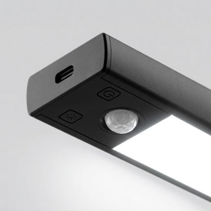 Komplekt 2x laetavat VIRO LED mööblivalgustit liikumis- ja hämarusanduriga LED/1,2W/3,7V 800 mAh 3000/4000/6500K 30 cm must