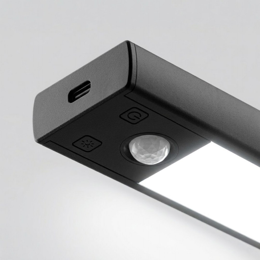 Komplekt 2x laetavat VIRO LED mööblivalgustit liikumis- ja hämarusanduriga LED/1,2W/3,7V 800 mAh 3000/4000/6500K 30 cm must