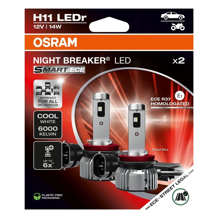 Komplekt 2× LED-autopirne NIGHT BREAKER SMART H11 PGJ19-2/14W/12V 6000K - Osram