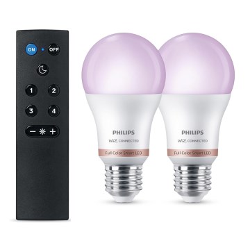 Komplekt 2× LED RGB hämardatavat Philips SMART A60 E27/8,5W/230V 2200-6500K + kaugjuhtimispult