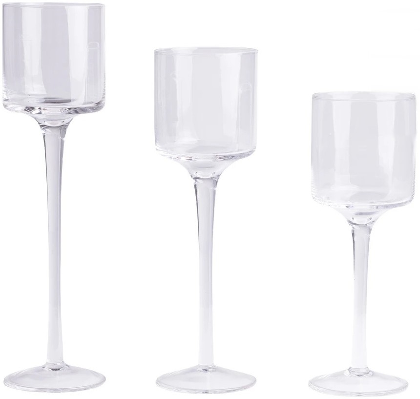 Komplekt: 3 läbipaistvat küünlajalga