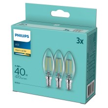 Komplekt 3 x LED Pirn Philips B35 E14/4.3W/230V 2,700K