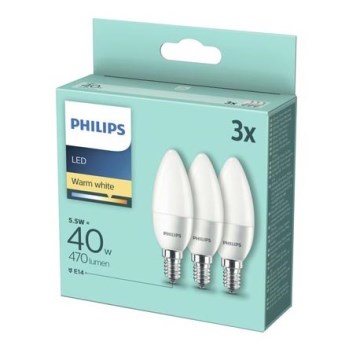 Komplekt 3 x LED Pirn Philips B35 E14/5.5W/230V 2,700K