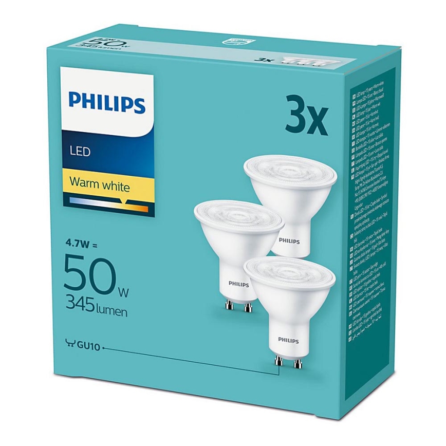 Komplekt 3 x LED Pirn Philips GU10/4,7W/230V 2700K