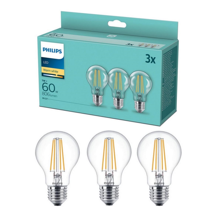 Komplekt 3 x LED Pirn VINTAGE Philips A60 E27/7W/230V 2,700K