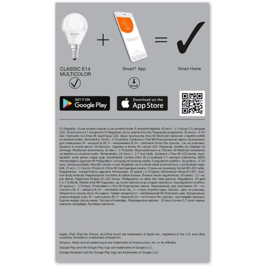 KOMPLEKT 3 x LED RGBW Hämardatav pirn SMART+ E14/5W/230V 2700K-6500K Wi-Fi - Ledvance