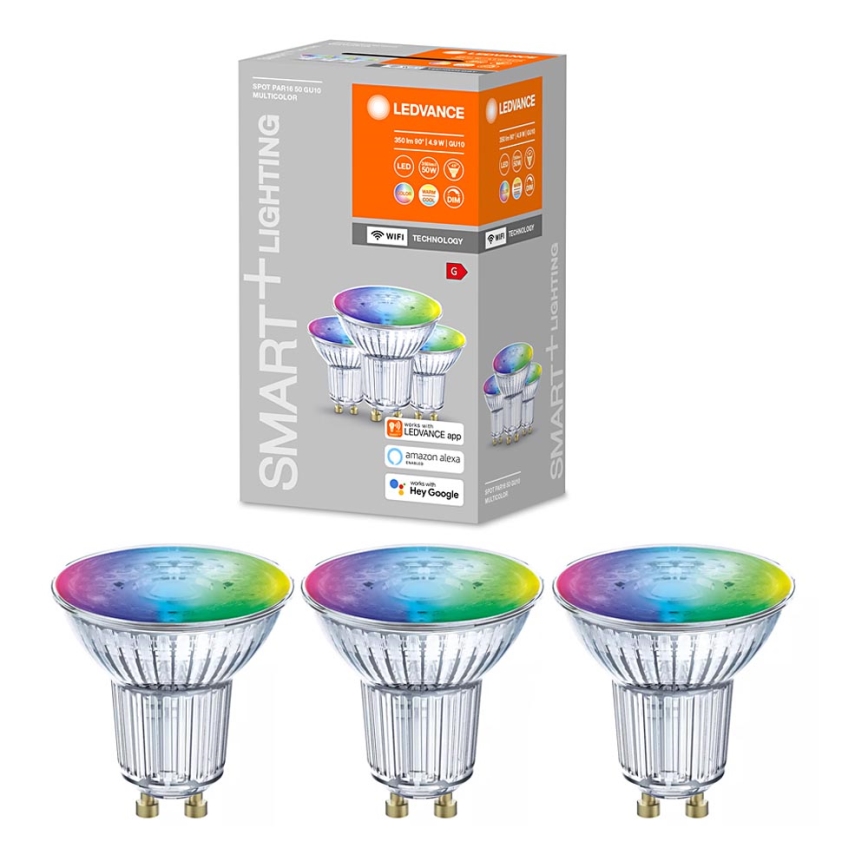 KOMPLEKT 3 x LED RGBW Hämardatav pirn SMART+ GU10/4,9W/230V 2700K-6500K Wi-Fi - Ledvance