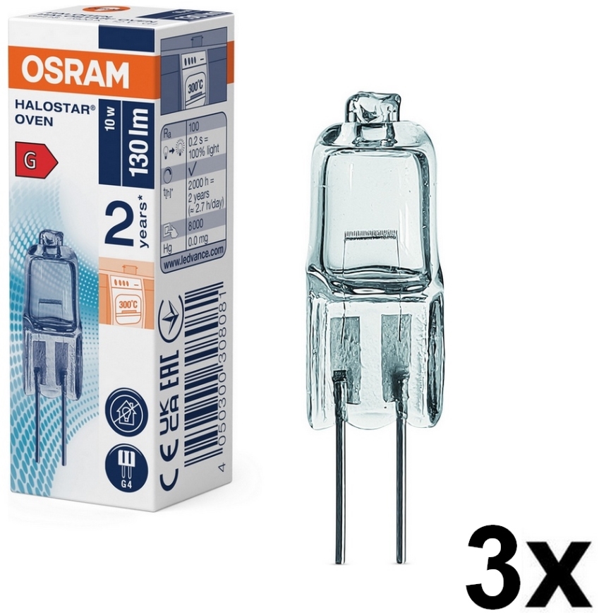 Komplekt 3x ahjupirni HALOSTAR G4/10W/12V 2700K - Osram