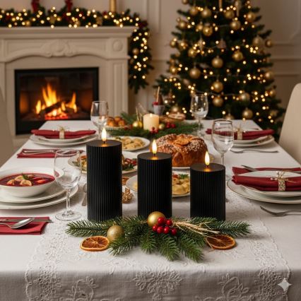 Komplekt 3x BRILLO LED-küünalt LED/2xAA, musta värvi + kaugjuhtimispult