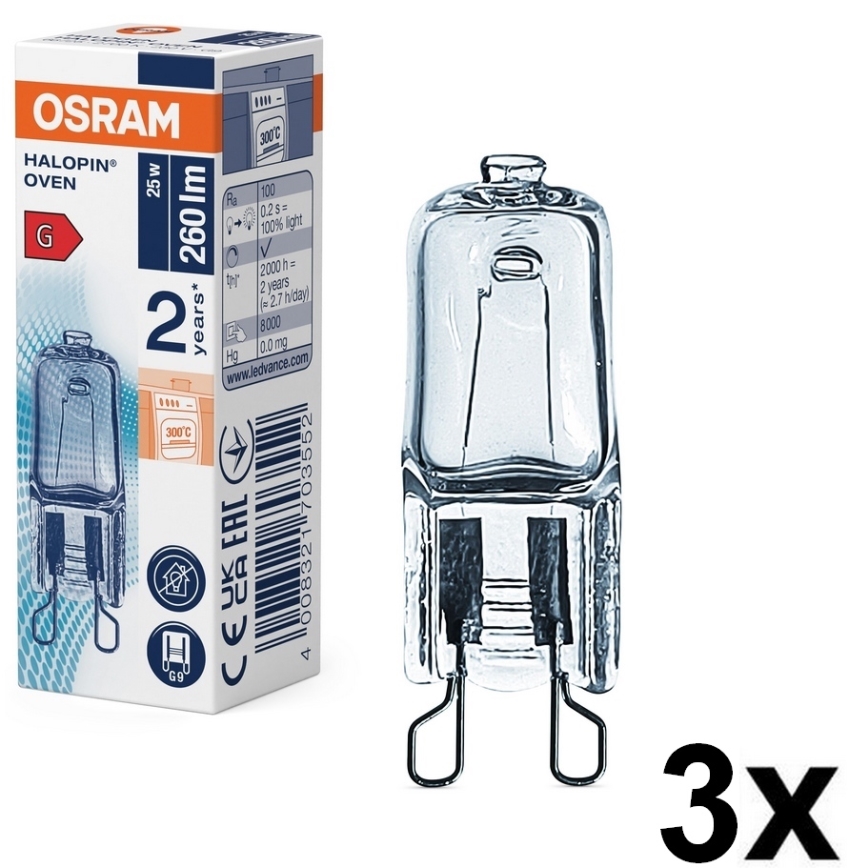 Komplekt 3x HALOPIN G9/25W/230V 2700K ahju pirne - Osram