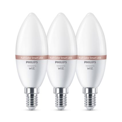 Komplekt 3x LED RGB hämardatavad pirnid Philips SMART C37 E14/4,9W/230V 2200-6500K CRI 90