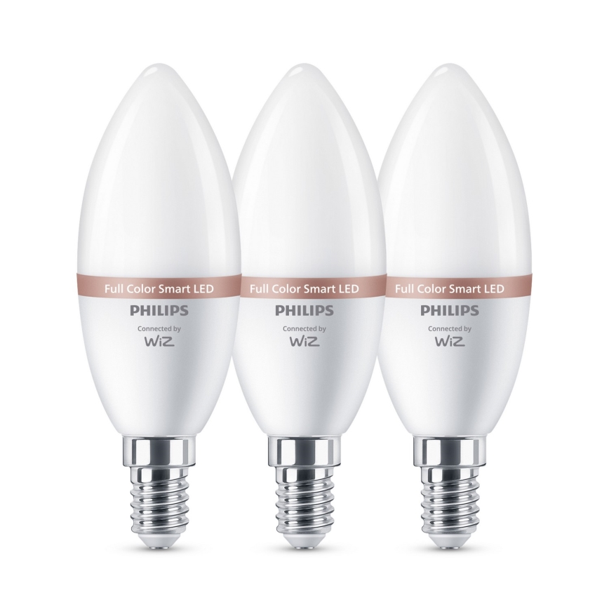 Komplekt 3x LED RGB hämardatavad pirnid Philips SMART C37 E14/4,9W/230V 2200-6500K CRI 90