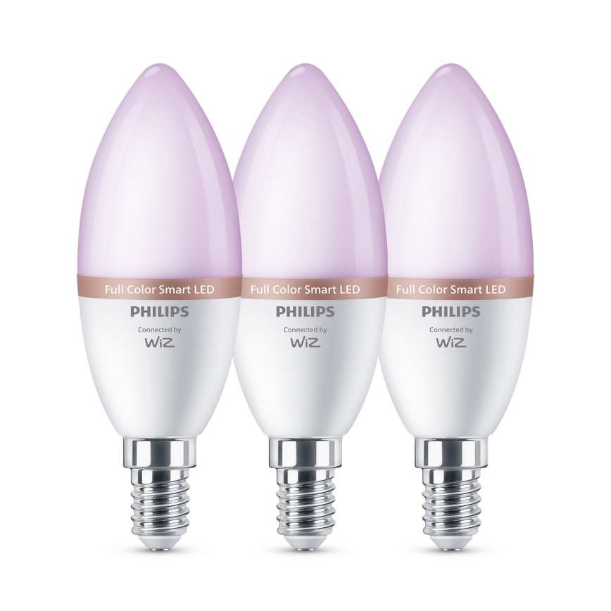 Komplekt 3x LED RGB hämardatavad pirnid Philips SMART C37 E14/4,9W/230V 2200-6500K CRI 90