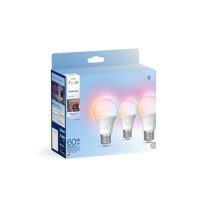 Komplekt 3x hämardatav LED-pirn Philips Hue White And Color Ambiance Essential E27/8W/230V 2200-6500K