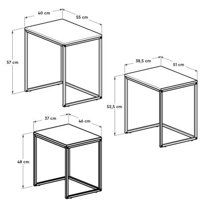 KOMPLEKT 3x Kohvilaud, must