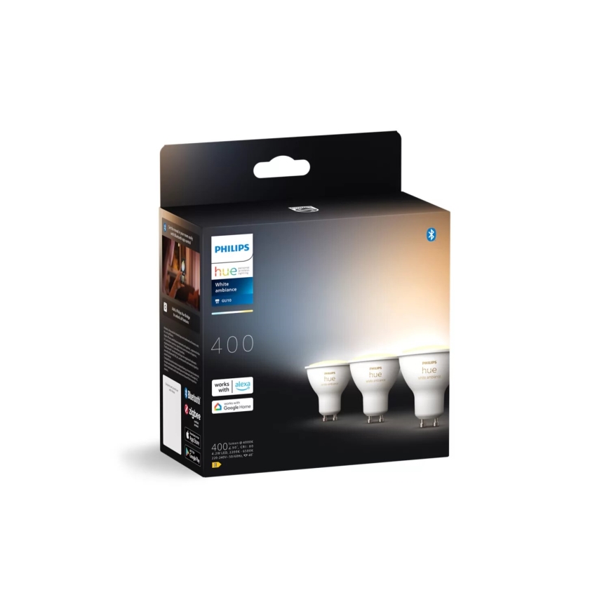 KOMPLEKT 3x LED Hämardatav pirn Philips Hue WHITE AMBIANCE GU10/4,2W/230V 2200-6500K