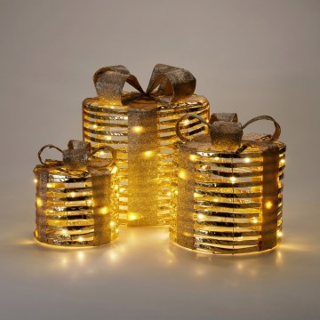 Komplekt 3x LED jõulukaunistusi 20xLED/2xAA + 30xLED/3xAA + 40xLED/3xAA soe valge kingitused/kuldne