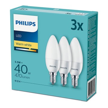 Komplekt: 3x LED Lambipirn PHilips E14/5,5W/230V 2700K