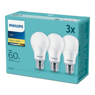 Komplekt 3x LED Lambipirn Philips E27/9W/230V 2700K