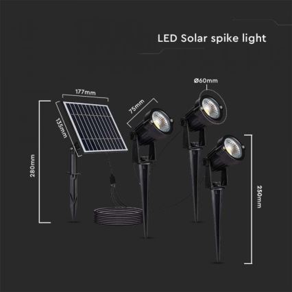 KOMPLEKT 3x LED Päikesepaneeliga välivalgusti 3xLED/1,2W/3,7V IP65 3000K 4000 mAh