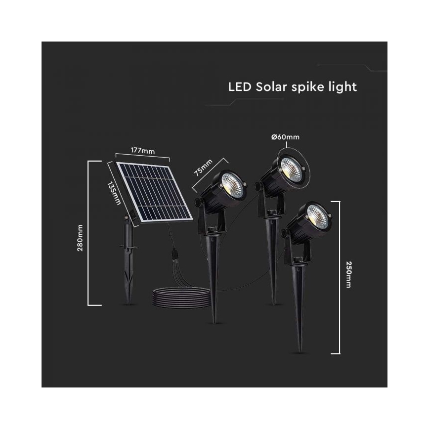 KOMPLEKT 3x LED Päikesepaneeliga välivalgusti 3xLED/1,2W/3,7V IP65 3000K 4000 mAh