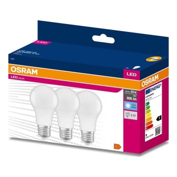 Komplekt 3x LED-pirn A60 E27/8,5W/230V 6500K - Osram