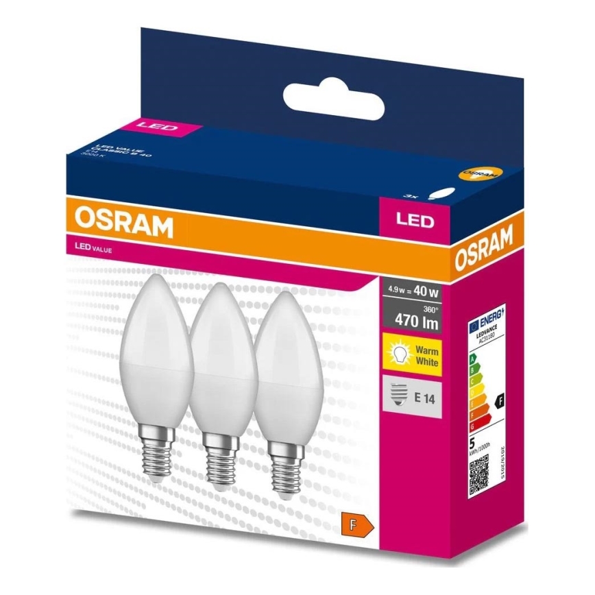 KOMPLEKT 3x LED Pirn B38 E14/4,9W/230V 3000K - Osram