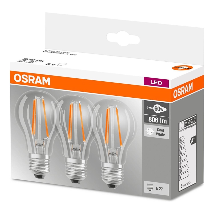 KOMPLEKT 3x LED Pirn BASE VINTAGE E27/6,5W/230V 4000K - Osram