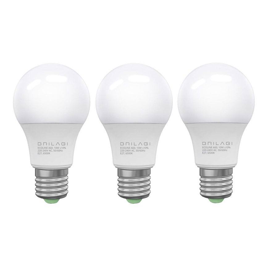 KOMPLEKT 3x LED Pirn ECOLINE A60 E27/10W/230V 6500K - Brilagi