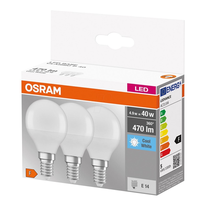 KOMPLEKT 3x LED Pirn P40 E14/4,9W/230V 4000K - Osram