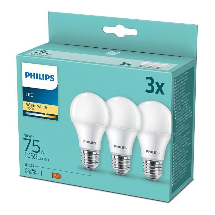 KOMPLEKT 3x LED Pirn Philips A60 E27/10W/230V 2700K