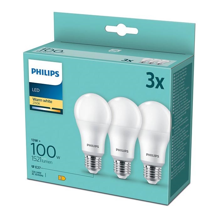 KOMPLEKT 3x LED Pirn Philips A60 E27/13W/230V 2700K