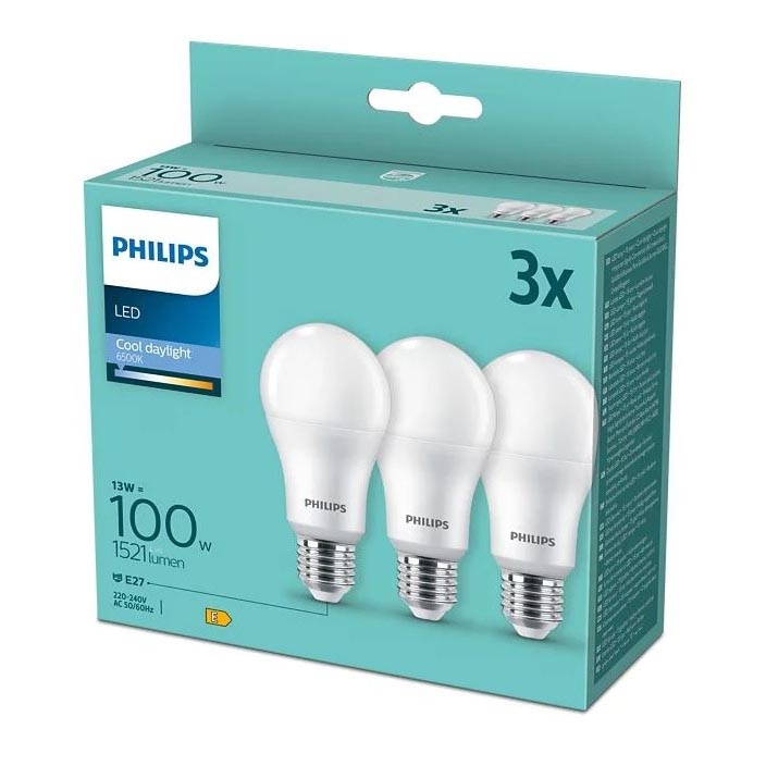 KOMPLEKT 3x LED Pirn Philips A67 E27/13W/230V 6500K