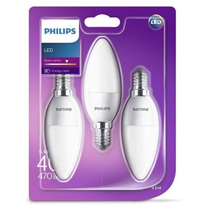 KOMPLEKT 3x LED Pirn Philips B35 E14/5,5W/230V 2700K