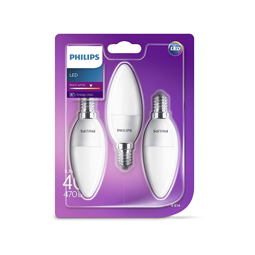 KOMPLEKT 3x LED Pirn Philips B35 E14/5,5W/230V 2700K