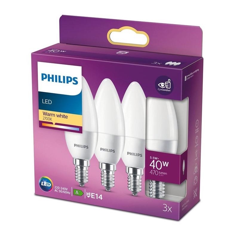 KOMPLEKT 3x LED Pirn Philips B35 E14/5,5W/230V 2700K