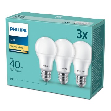 KOMPLEKT 3x LED Pirn Philips E27/6W/230V 2700K