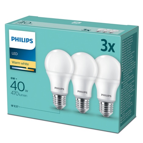 KOMPLEKT 3x LED Pirn Philips E27/6W/230V 2700K