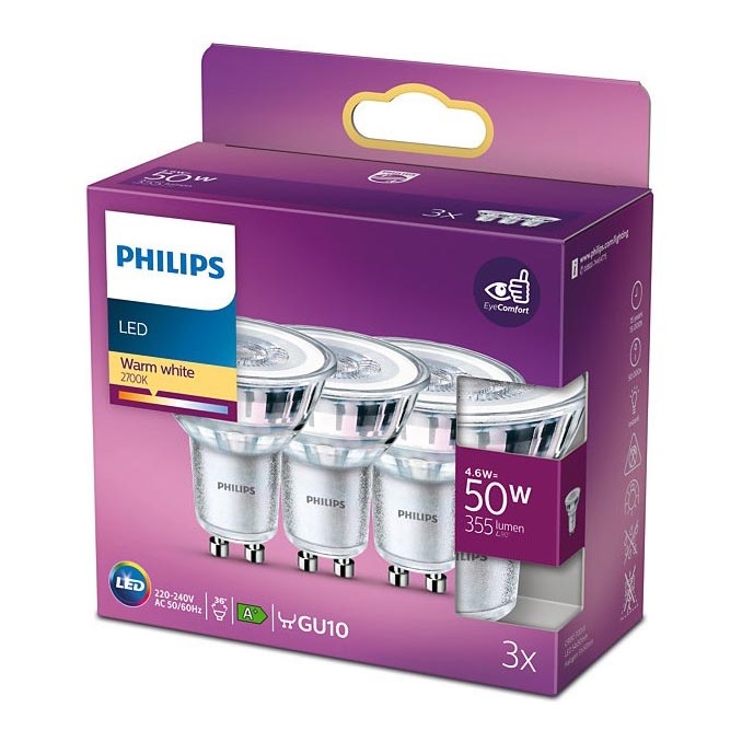 KOMPLEKT 3x LED Pirn Philips GU10/4,6W/230V 2700K