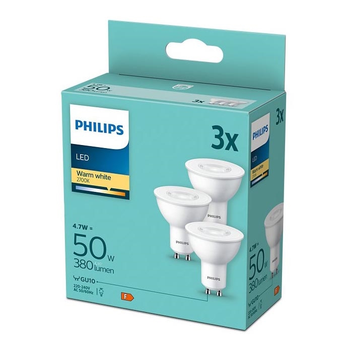 KOMPLEKT 3x LED Pirn Philips GU10/4,7W/230V 2700K