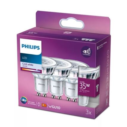 KOMPLEKT 3x LED Pirn Philips PAR16 GU10/3,5W/230V 4000K