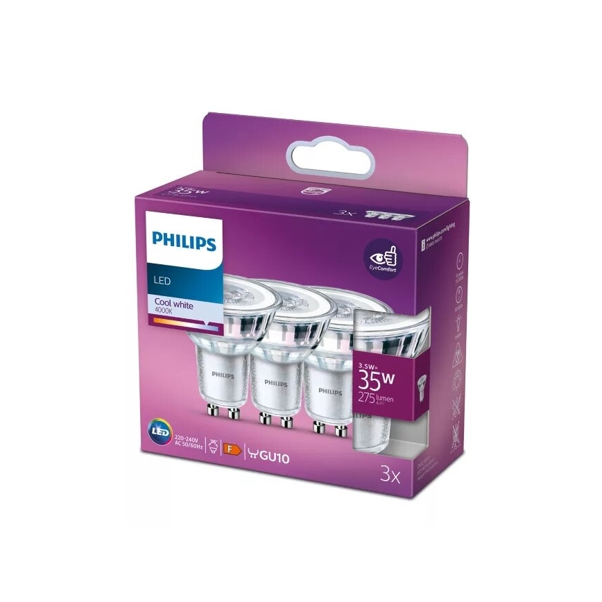 KOMPLEKT 3x LED Pirn Philips PAR16 GU10/3,5W/230V 4000K