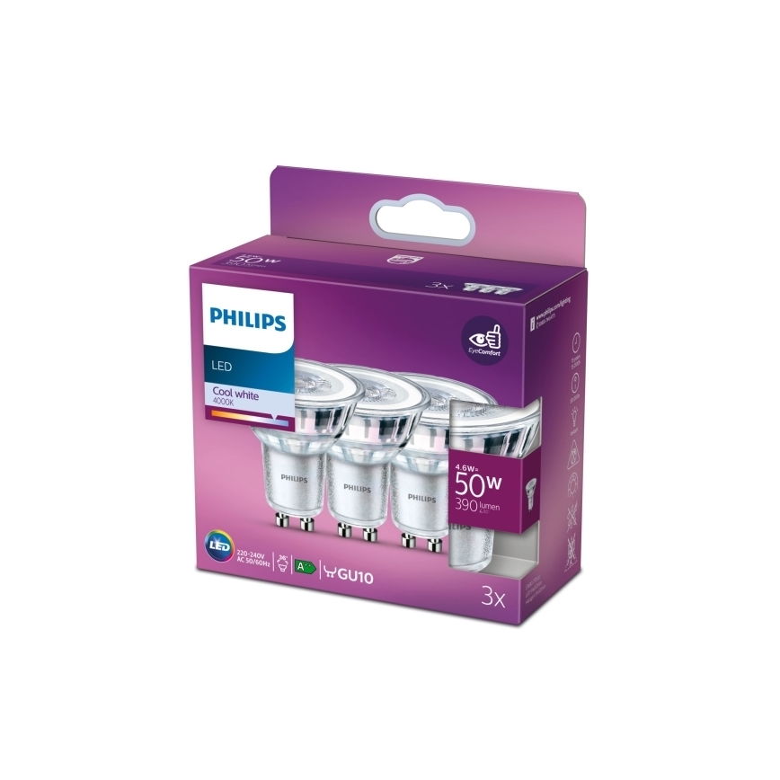 KOMPLEKT 3x LED Pirn Philips PAR16 GU10/4,6W/230V 4000K