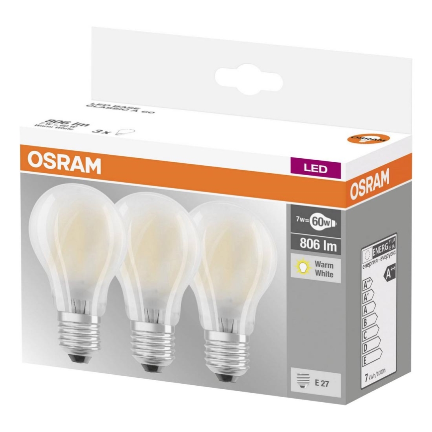 KOMPLEKT 3x LED Pirn VINTAGE E27/7W/230V 2700K - Osram