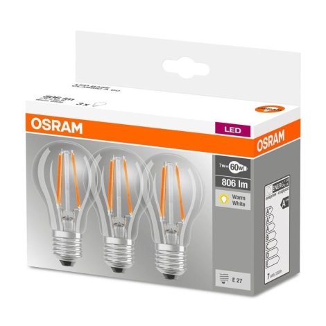 KOMPLEKT 3x LED Pirn VINTAGE E27/7W/230V 2700K - Osram
